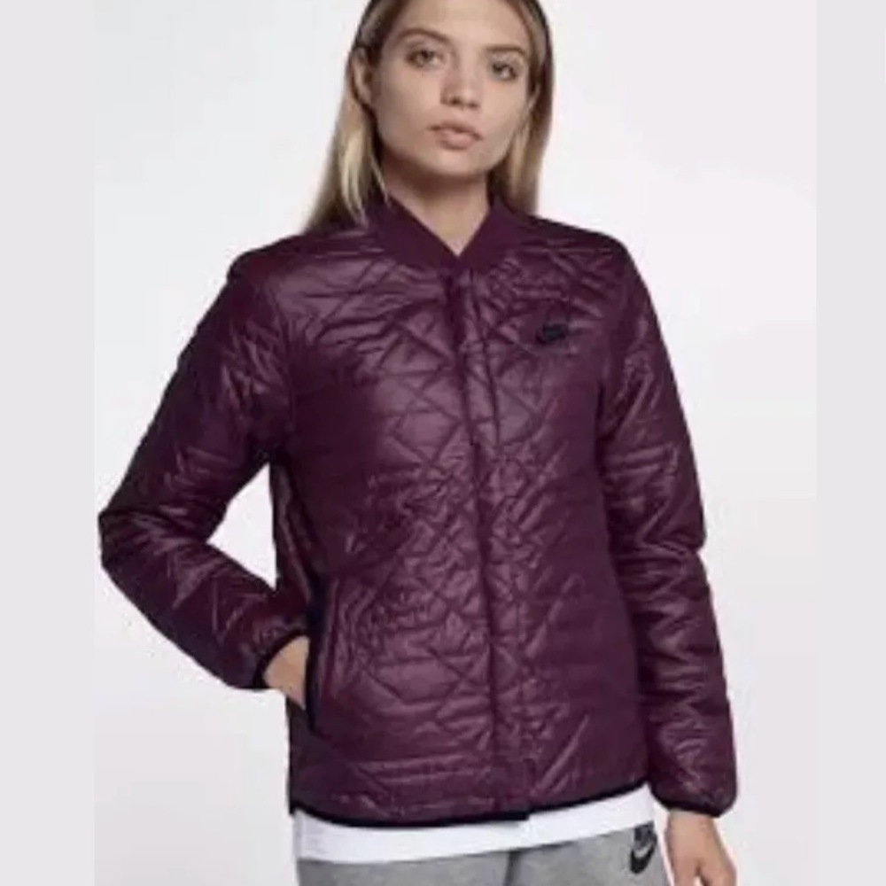 Nike quilted bomber jacket, wine color